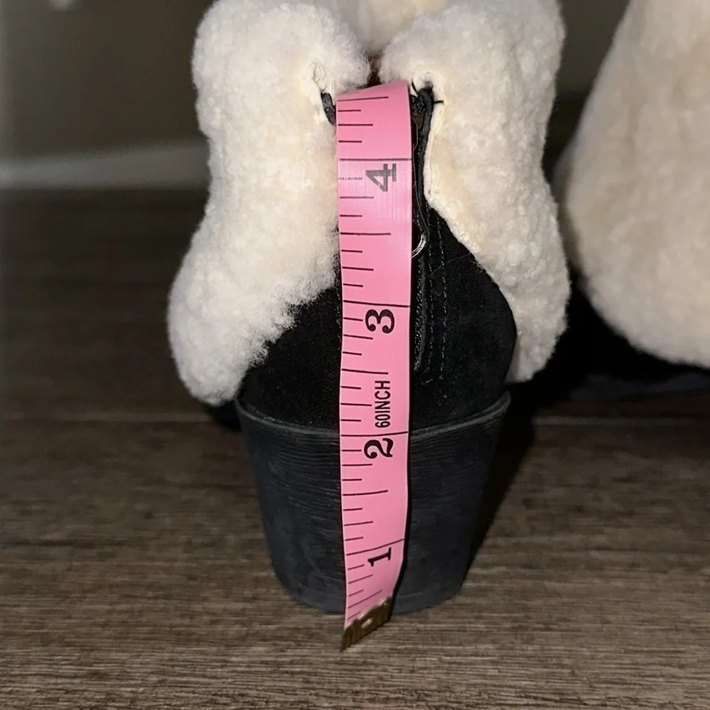 All Black Footwear Shearling Cuff Ankle Booties 6.5